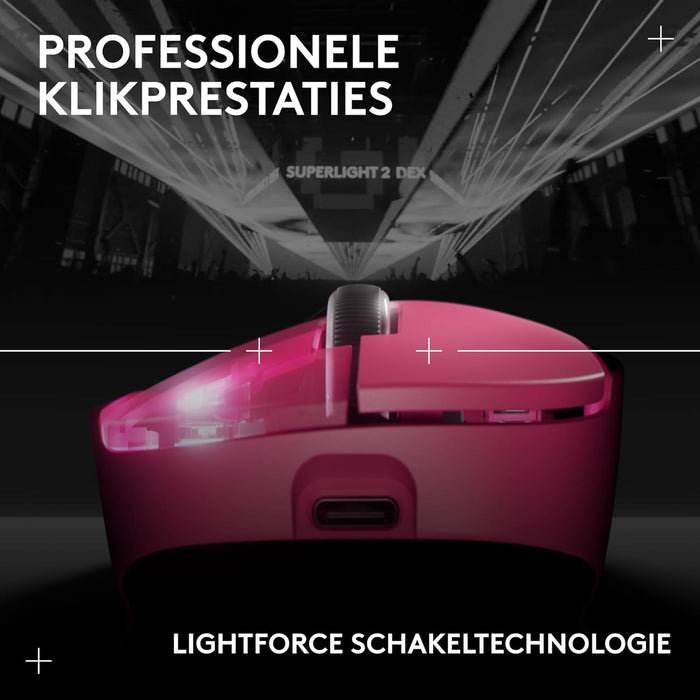 Logitech G PRO X SUPERLIGHT 2 DEX draadloze gamingmuis, 60g Pro-Grade rechtshandige muis met 5 programmeerbare knoppen, opladen via USB-C, 44K DPI sensor, tot 8 kHz polling voor PC/Mac - Roze