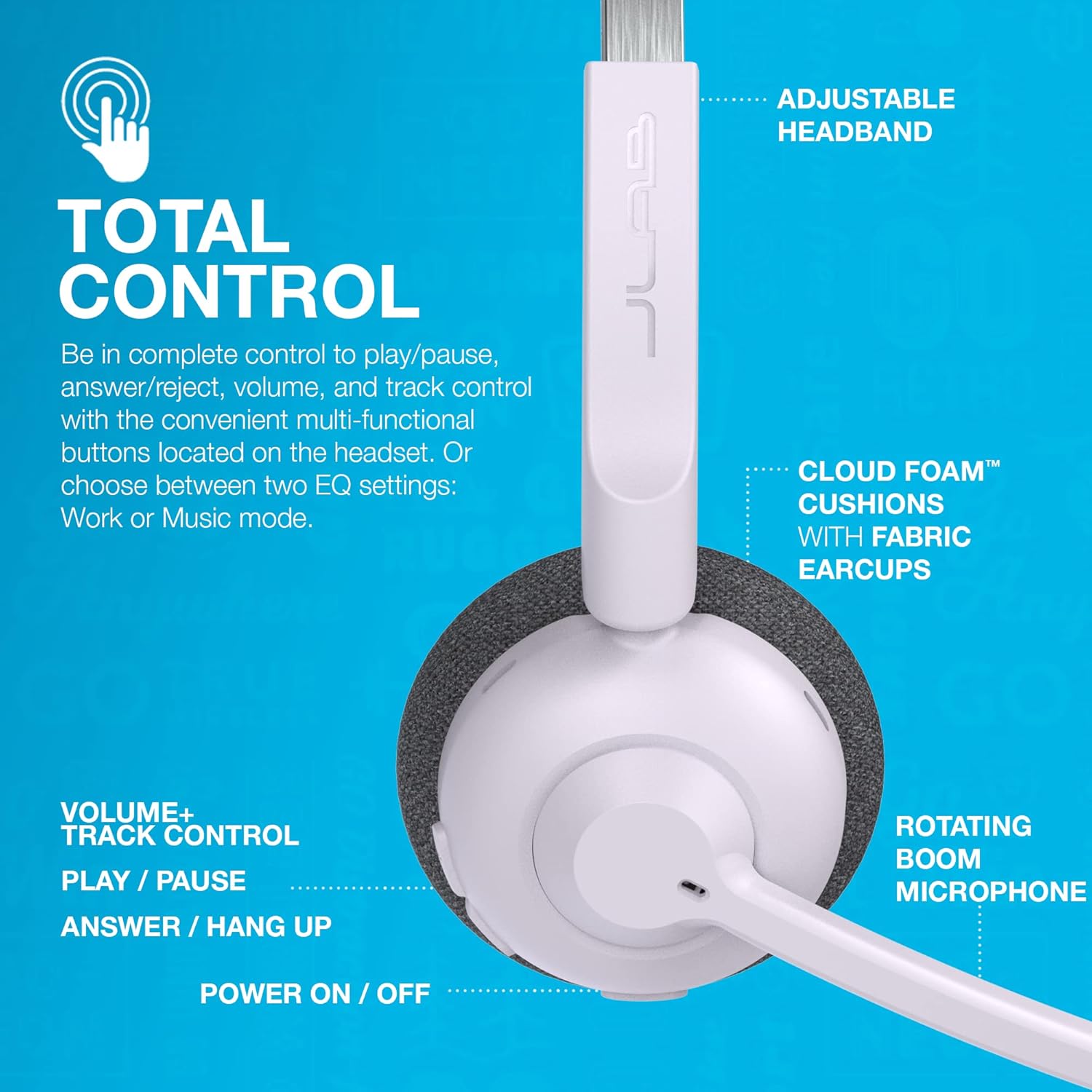 JLab Go Work Pop Wireless Headsets with Microphone - 50+ H Bluetooth Computer Headset, Multipoint Connect, On Ear Wireless Office PC Laptop Headphones with Microphone, Lilac