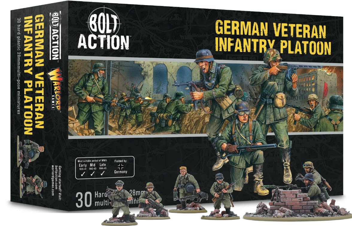 Warlord Games German Army Veterans Infantry Platoon - 28mm Scale Plastic Miniatures for Bolt Action Highly Detailed World War 2 Miniatures