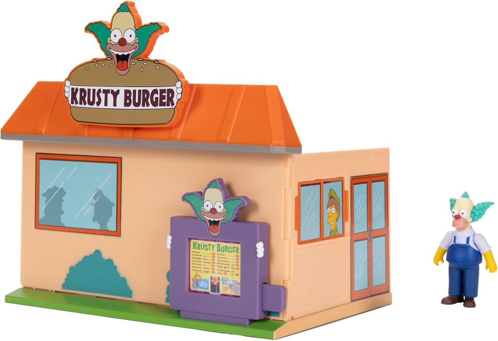 The Simpsons Krusty Burger Playset by Jakks Pacific, Includes 6.35 cm Krusty the Clown Articulated Mini Figurine and Detailed Accessories, Interactive Features