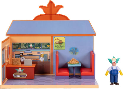 The Simpsons Krusty Burger Playset by Jakks Pacific, Includes 6.35 cm Krusty the Clown Articulated Mini Figurine and Detailed Accessories, Interactive Features