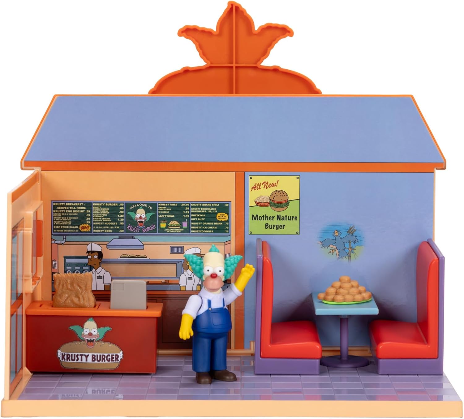 The Simpsons Krusty Burger Playset by Jakks Pacific, Includes 6.35 cm Krusty the Clown Articulated Mini Figurine and Detailed Accessories, Interactive Features