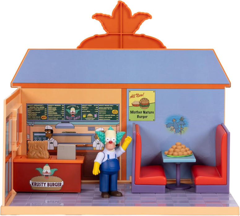 The Simpsons Krusty Burger Playset by Jakks Pacific, Includes 6.35 cm Krusty the Clown Articulated Mini Figurine and Detailed Accessories, Interactive Features