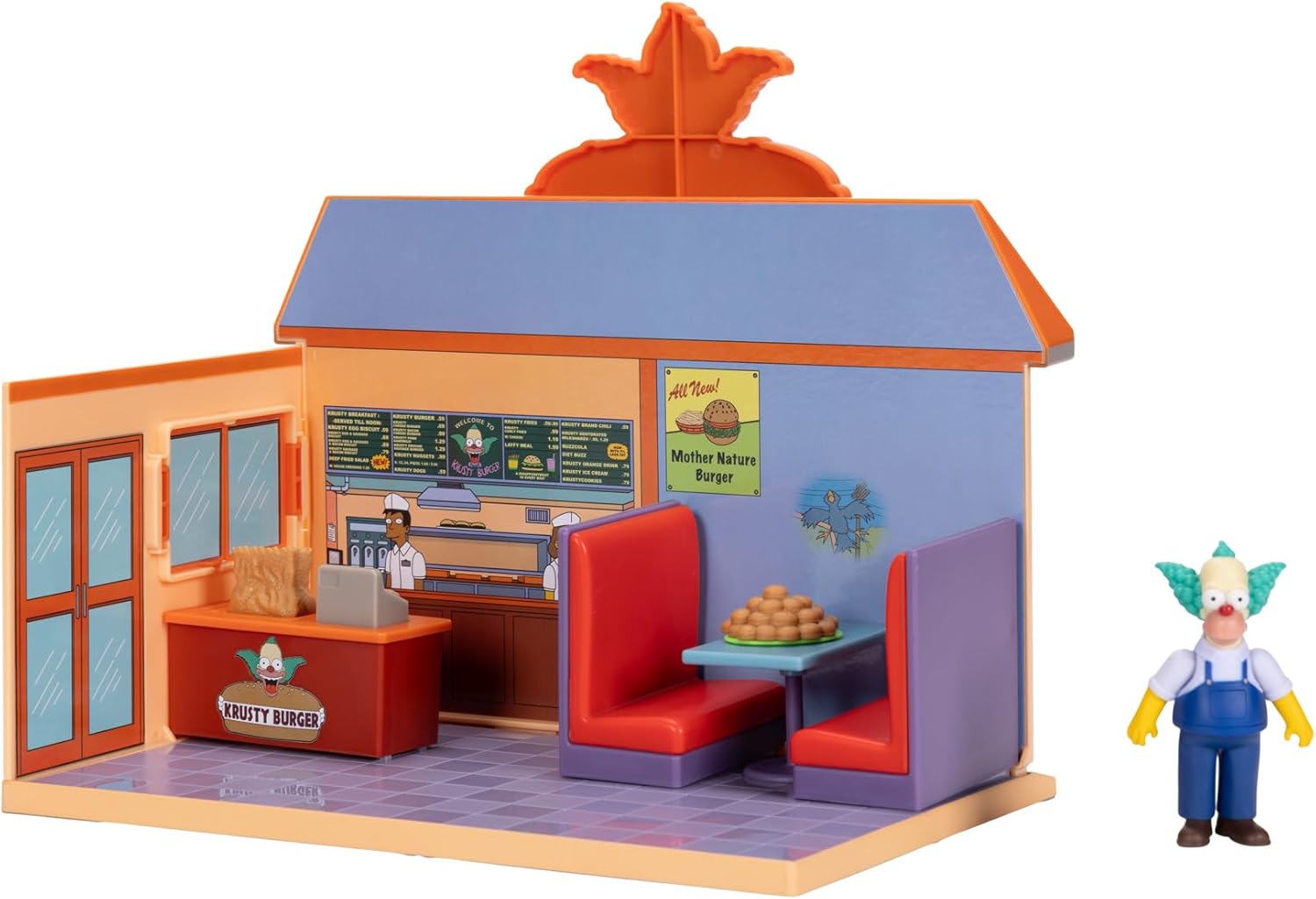 The Simpsons Krusty Burger Playset by Jakks Pacific, Includes 6.35 cm Krusty the Clown Articulated Mini Figurine and Detailed Accessories, Interactive Features