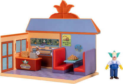 The Simpsons Krusty Burger Playset by Jakks Pacific, Includes 6.35 cm Krusty the Clown Articulated Mini Figurine and Detailed Accessories, Interactive Features