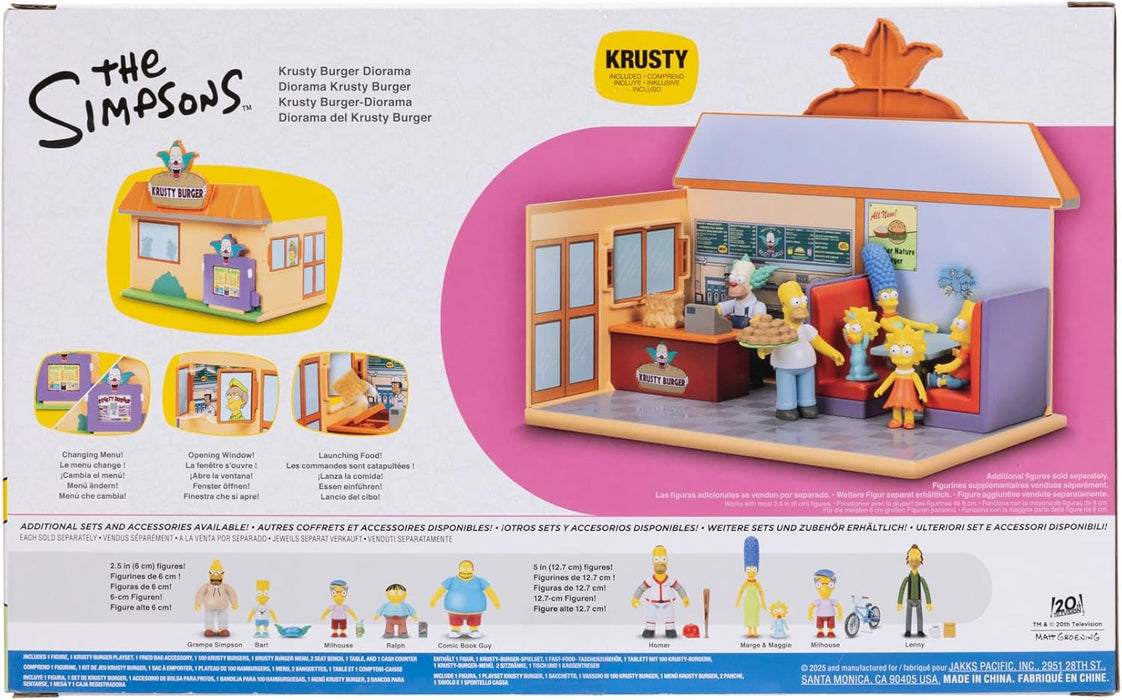 The Simpsons Krusty Burger Playset by Jakks Pacific, Includes 6.35 cm Krusty the Clown Articulated Mini Figurine and Detailed Accessories, Interactive Features