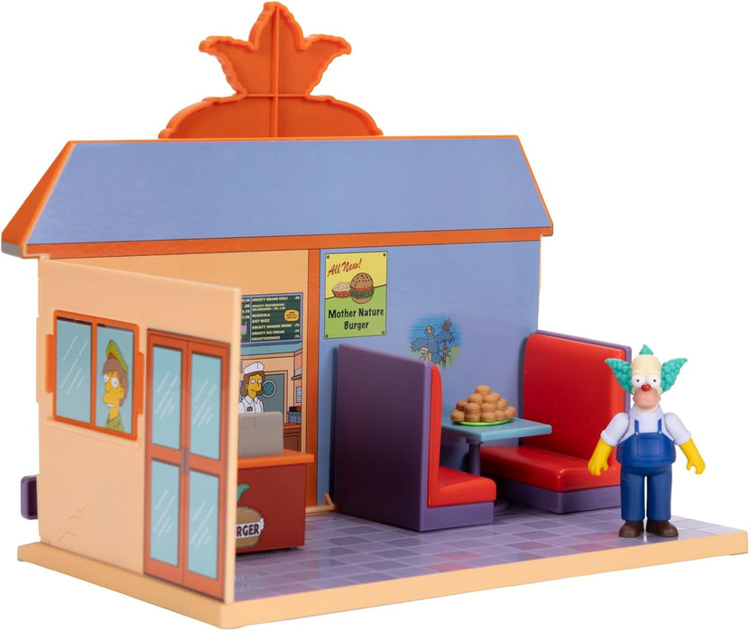 The Simpsons Krusty Burger Playset by Jakks Pacific, Includes 6.35 cm Krusty the Clown Articulated Mini Figurine and Detailed Accessories, Interactive Features