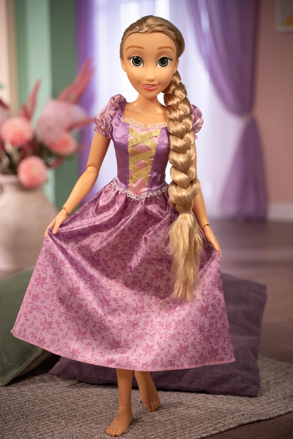 Disney Princess Rapunzel Doll Playdate by Jakks Pacific 32"/81 cm Tall and Poseable, My Size Articulated Doll in Purple Dress, Comes with Brush to Comb Her Long Golden Hair