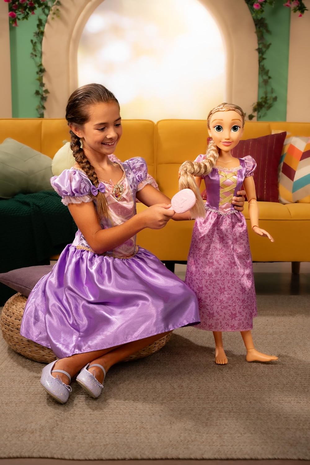 Disney Princess Rapunzel Doll Playdate by Jakks Pacific 32"/81 cm Tall and Poseable, My Size Articulated Doll in Purple Dress, Comes with Brush to Comb Her Long Golden Hair