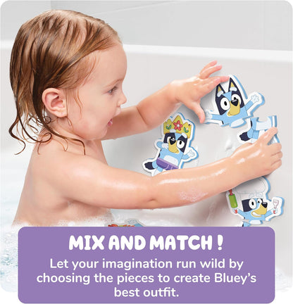 Tomy Toomies Bluey Bad-Puzzle – Mix and Match Bluey Puzzle – Schaumstoff Kleinkind Badespielzeug – Inklusive Netztasche Badespielzeug Aufbewahrung mit Saugnäpfen – 8 Stück – ab 18 Monaten
