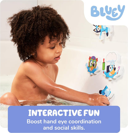 Tomy Toomies Bluey Bad-Puzzle – Mix and Match Bluey Puzzle – Schaumstoff Kleinkind Badespielzeug – Inklusive Netztasche Badespielzeug Aufbewahrung mit Saugnäpfen – 8 Stück – ab 18 Monaten