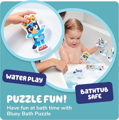 Tomy Toomies Bluey Bad-Puzzle – Mix and Match Bluey Puzzle – Schaumstoff Kleinkind Badespielzeug – Inklusive Netztasche Badespielzeug Aufbewahrung mit Saugnäpfen – 8 Stück – ab 18 Monaten