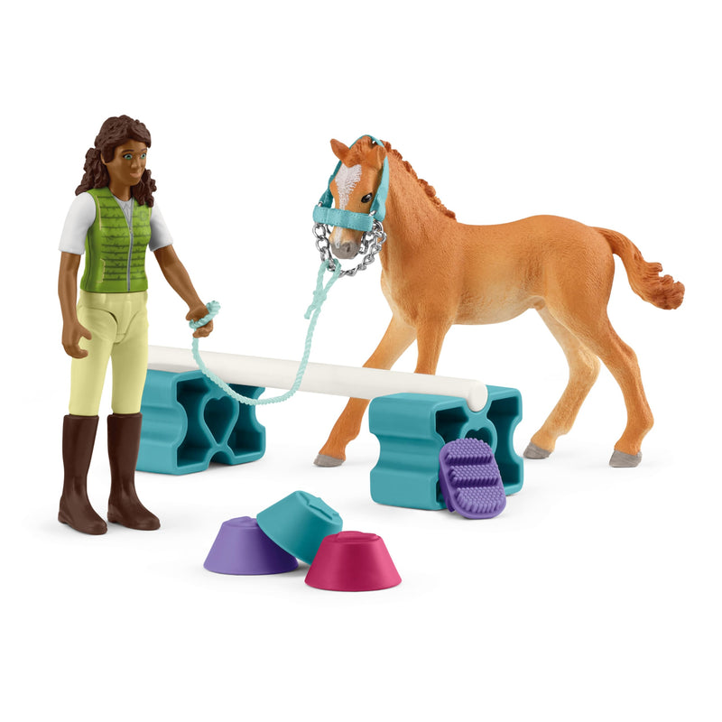Schleich Horse Club Training Set for foal & Sarah 12 Piece Pocket Set for Girls and Boys Ages 4+