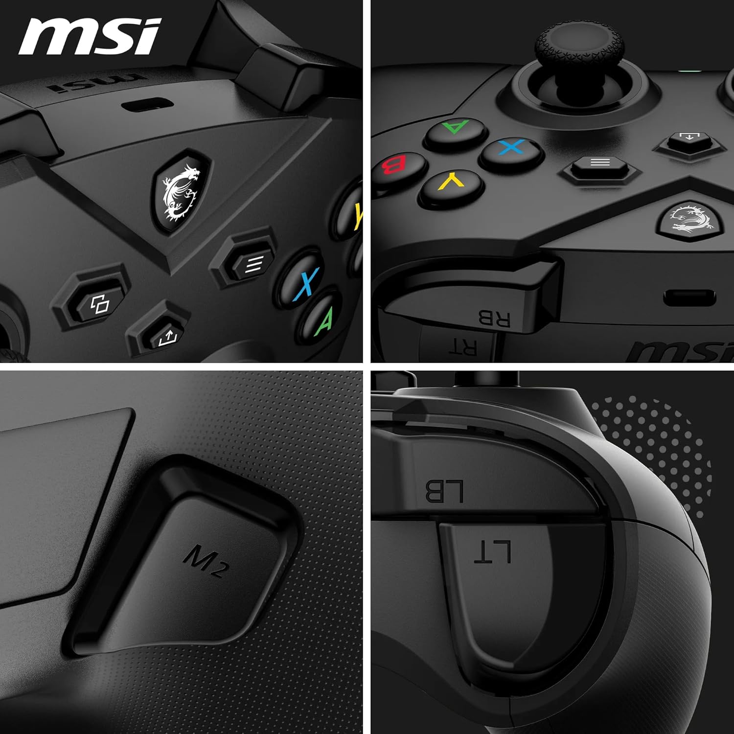 MSI FORCE GC300 WIRELESS PC Gamepad Controller - 2.4 GHz, Bluetooth, USB Type-C a A - Cablato/Wireless, batteria Li-ion da 600mAh(20h), coperture D-Pad intercambiabili, motori a vibrazione duali, nero
