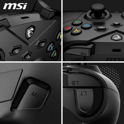 MSI FORCE GC300 WIRELESS PC Gamepad Controller - 2.4 GHz, Bluetooth, USB Type-C a A - Cablato/Wireless, batteria Li-ion da 600mAh(20h), coperture D-Pad intercambiabili, motori a vibrazione duali, nero
