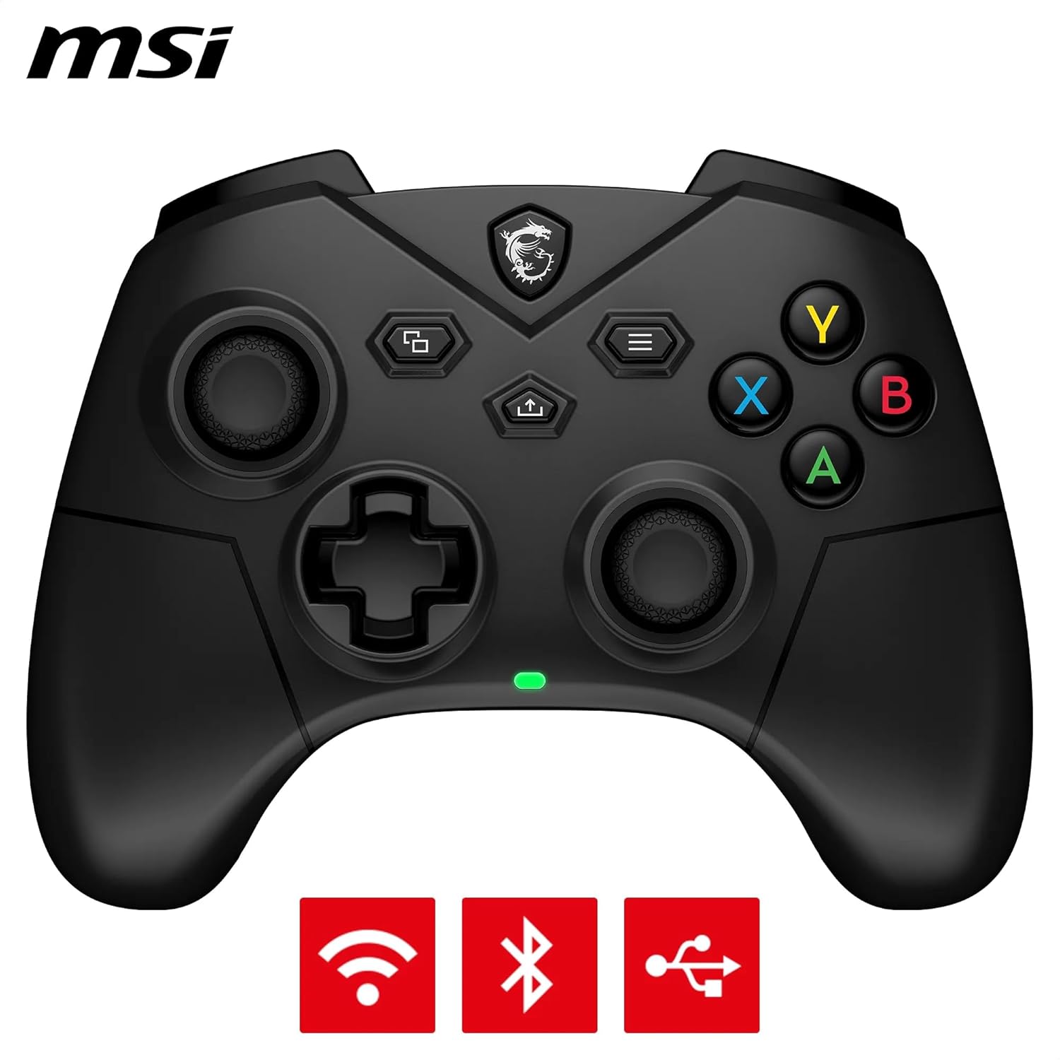 MSI FORCE GC300 WIRELESS PC Gamepad Controller - 2.4 GHz, Bluetooth, USB Type-C a A - Cablato/Wireless, batteria Li-ion da 600mAh(20h), coperture D-Pad intercambiabili, motori a vibrazione duali, nero