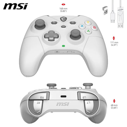 MSI FORCE GC300 WIRELESS WHITE Controller gaming per PC, Connessioni 2.4GHz, USB Type-C to A, Batteria Li-ion 600mAh (20h), D-Pad intercambiabile, doppi motori di vibrazione, cablata/wireless