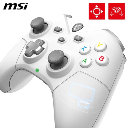 MSI FORCE GC300 WIRELESS WHITE Controller gaming per PC, Connessioni 2.4GHz, USB Type-C to A, Batteria Li-ion 600mAh (20h), D-Pad intercambiabile, doppi motori di vibrazione, cablata/wireless