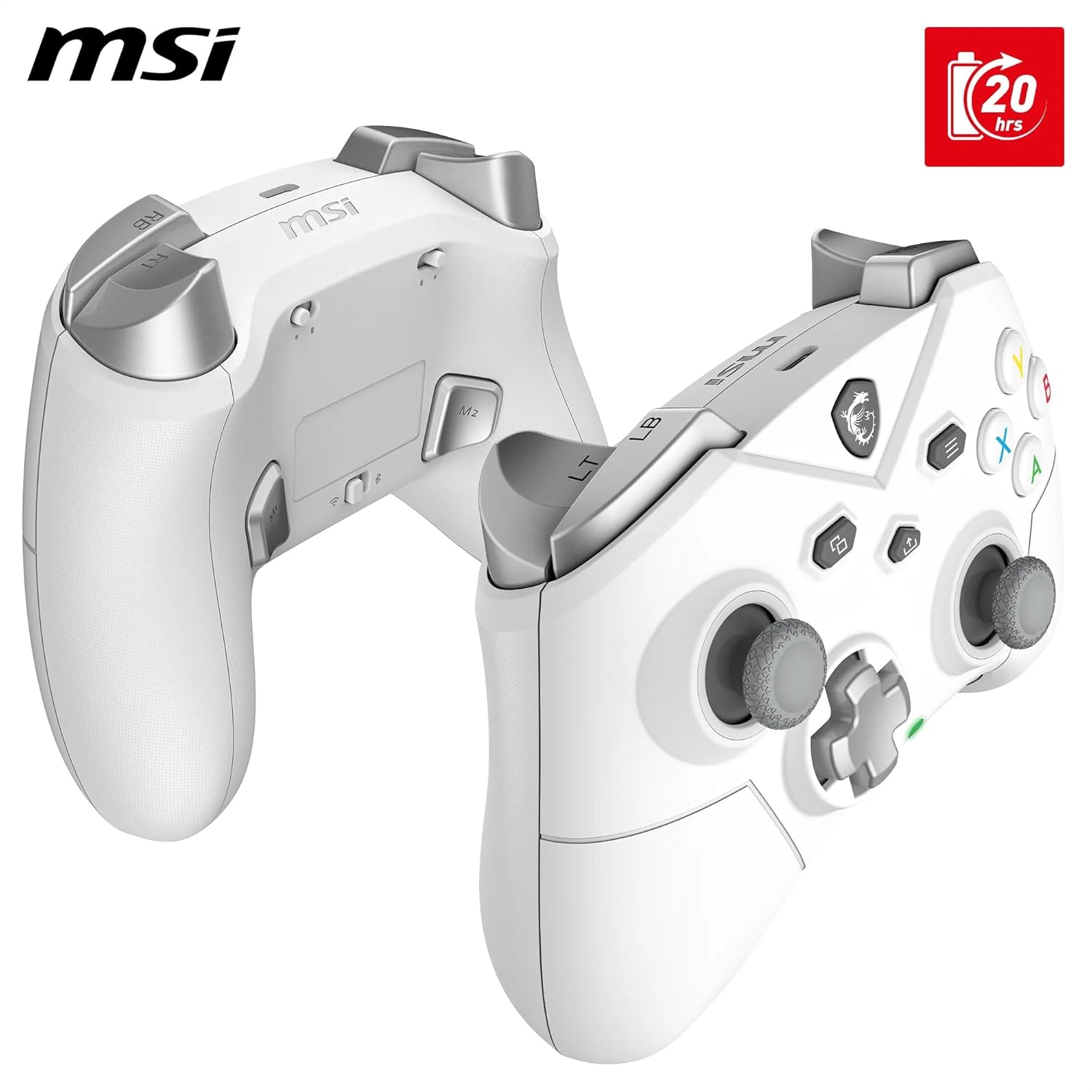 MSI FORCE GC300 WIRELESS WHITE Controller gaming per PC, Connessioni 2.4GHz, USB Type-C to A, Batteria Li-ion 600mAh (20h), D-Pad intercambiabile, doppi motori di vibrazione, cablata/wireless