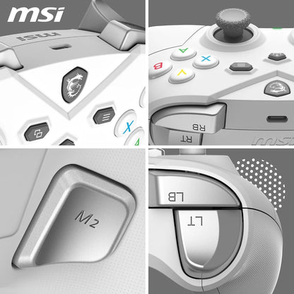MSI FORCE GC300 WIRELESS WHITE Controller gaming per PC, Connessioni 2.4GHz, USB Type-C to A, Batteria Li-ion 600mAh (20h), D-Pad intercambiabile, doppi motori di vibrazione, cablata/wireless