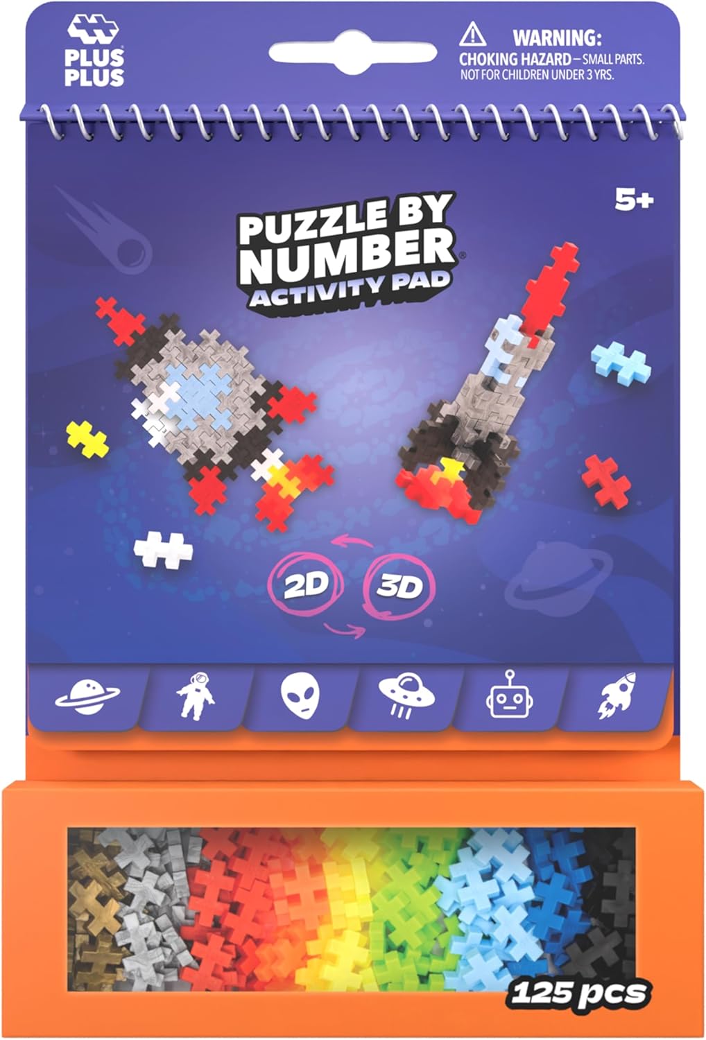 PLUS PLUS Travel Toys - Building Blocks Puzzle Play, Ideal Train, Car, or Plane Activities for Kids, 12 Pages with 125 Pieces in Attached Storage, Girls and Boys Toys Age 5 Plus