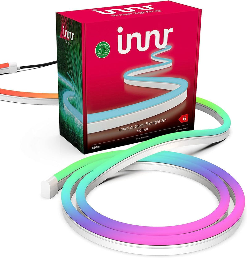 Innr Smart Outdoor LED Strip, 2m, Zigbee, wit en kleur, werkt met Philips Hue*, Amazon Echo (4th Gen.), Voice Control met Alexa, Hey Google (bridge vereist), RGBW, wit 1800K-6500K, 660lm, dimbaar