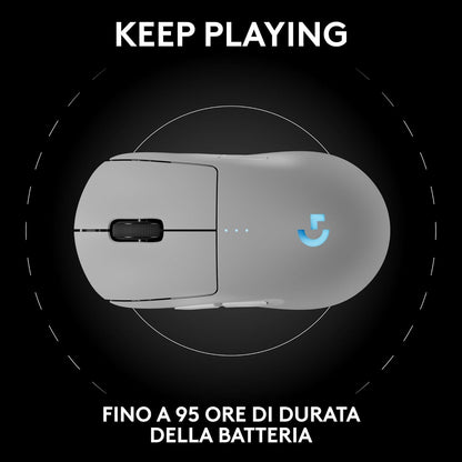 Logitech G PRO 2 LIGHTSPEED mouse da gaming wireless per destrimani o mancini, fino a 4 pulsanti laterali magnetici personalizzabili e commutabili, sensore da 44.000 DPI, USB-C, PC/Mac - Bianco