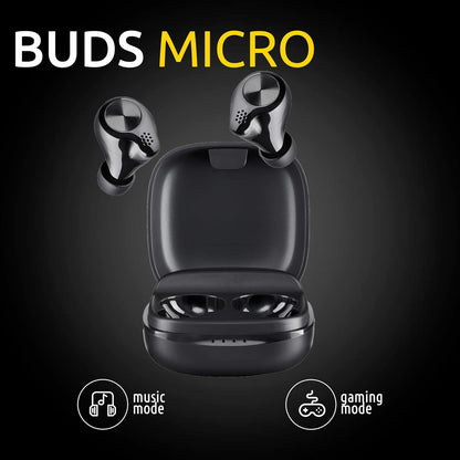 Intenso Buds Micro TWS True Wireless Headphones T200 with Gaming Mode and up to 25 Hours of Music Playback, Black