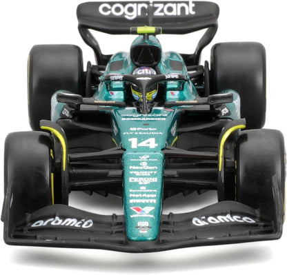 Bburago Formula 1 F1 Asto Martin AMR 23 Alonzo with Helmet (2023) - 1:43 Scale - In credibly Detailed Die-Cast Replica Collectible Race Car