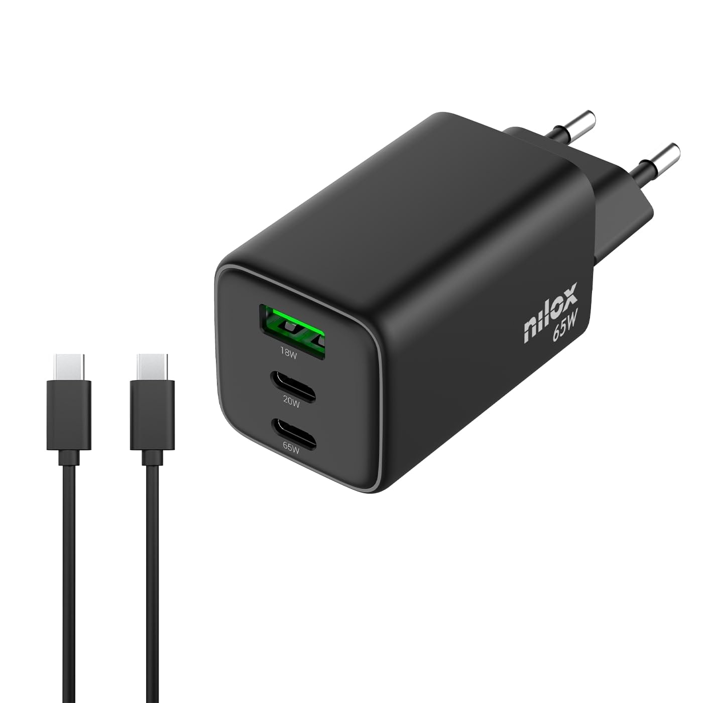Nilox NXGANUSBC65 Wall Charger Black - Brand EAN: 8431775035652