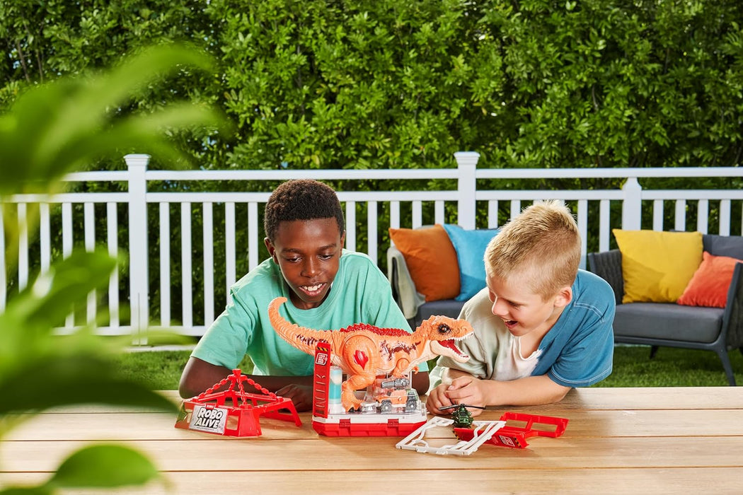 ROBO ALIVE Dino Escape, Series 1, Dinosaur and Helicopter Playset, Battery-Powered Robotic Light Up Toy, (T-Rex