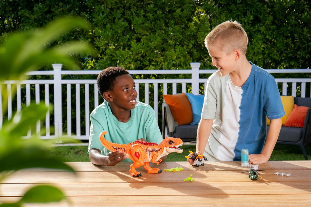 ROBO ALIVE Dino Escape, Series 1, Dinosaur and Helicopter Playset, Battery-Powered Robotic Light Up Toy, (T-Rex