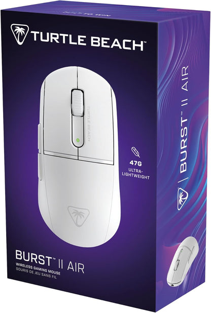 Turtle Beach Burst II Air - 2,4GHz-draadloze gamemuis: ultralicht met 47 gram, optische switches, symmetrisch, optische sensor van 26K DPI, Bluetooth, batterijvermogen van 120h, USB-C-kabel