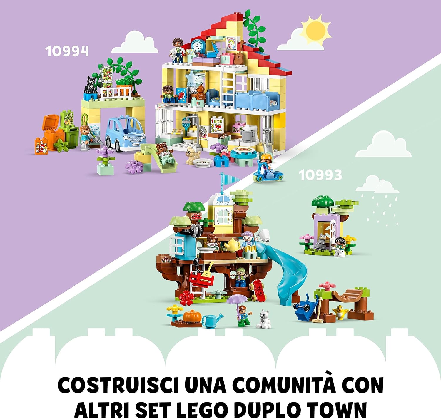 LEGO 10994 DUPLO Town 3in1 Family House, Brick-Built Dolls House with Push&Go Car, 5 Figures, 2 Animals and Light-Up Toy Lamp, Playhouse Toys for Toddlers, Girls and Boys Aged 3+ Single