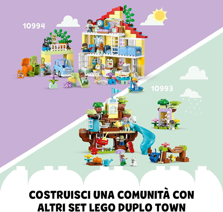 LEGO 10994 DUPLO Town 3in1 Family House, Brick-Built Dolls House with Push&Go Car, 5 Figures, 2 Animals and Light-Up Toy Lamp, Playhouse Toys for Toddlers, Girls and Boys Aged 3+ Single