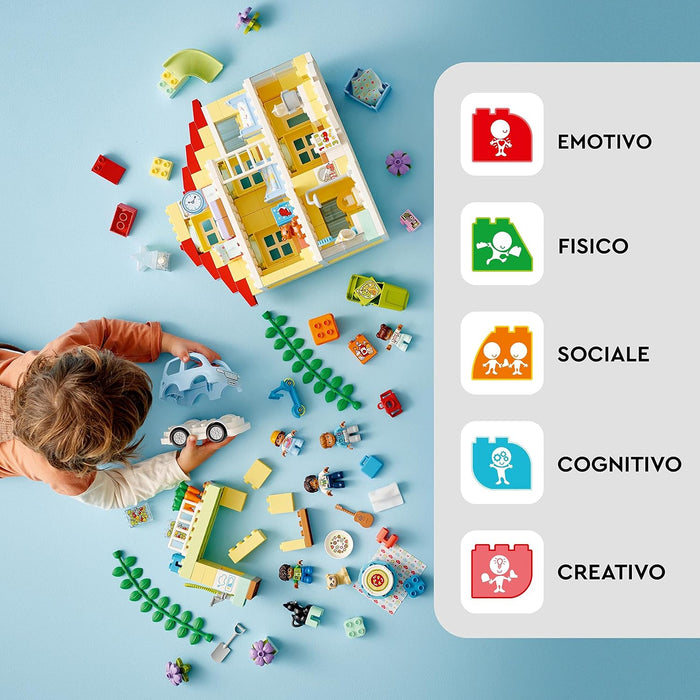 LEGO 10994 DUPLO Town 3in1 Family House, Brick-Built Dolls House with Push&Go Car, 5 Figures, 2 Animals and Light-Up Toy Lamp, Playhouse Toys for Toddlers, Girls and Boys Aged 3+ Single