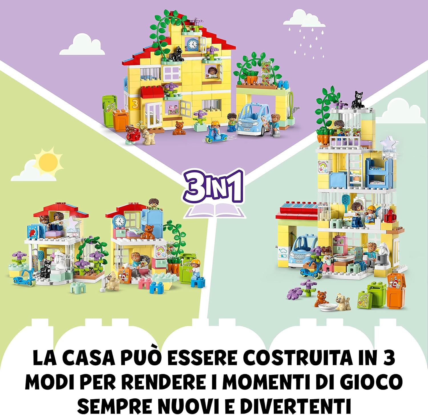 LEGO 10994 DUPLO Town 3in1 Family House, Brick-Built Dolls House with Push&Go Car, 5 Figures, 2 Animals and Light-Up Toy Lamp, Playhouse Toys for Toddlers, Girls and Boys Aged 3+ Single