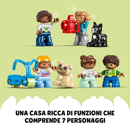 LEGO 10994 DUPLO Town 3in1 Family House, Brick-Built Dolls House with Push&Go Car, 5 Figures, 2 Animals and Light-Up Toy Lamp, Playhouse Toys for Toddlers, Girls and Boys Aged 3+ Single