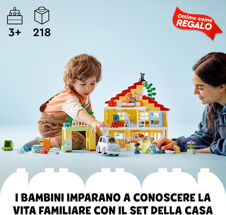 LEGO 10994 DUPLO Town 3in1 Family House, Brick-Built Dolls House with Push&Go Car, 5 Figures, 2 Animals and Light-Up Toy Lamp, Playhouse Toys for Toddlers, Girls and Boys Aged 3+ Single