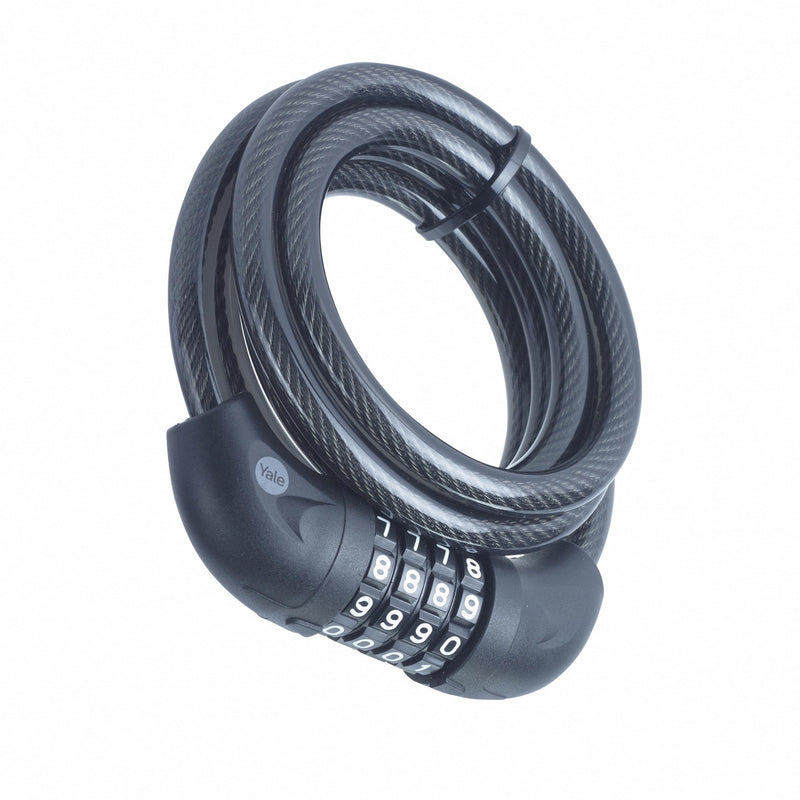 Yale Cavo di sicurezza con combinazione Serie Essential YCC0/10/180/2 lunghezza cavo 1800mm, Acciaio Intrecciato, Codice a 4 cifre, Testato con spray salino per 96 ore, Supporto per bici