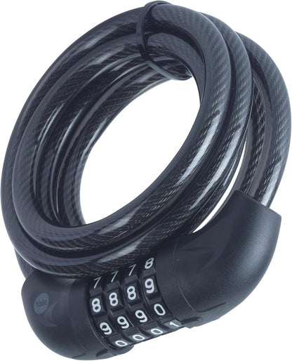 Yale Cavo di sicurezza con combinazione Serie Essential YCC0/10/180/2 lunghezza cavo 1800mm, Acciaio Intrecciato, Codice a 4 cifre, Testato con spray salino per 96 ore, Supporto per bici