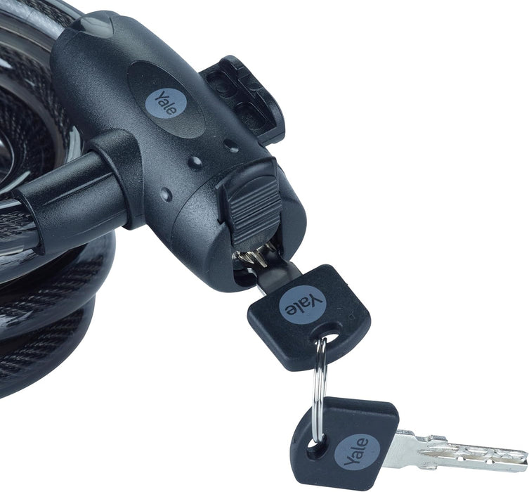 Yale Cavo di sicurezza con chiave Serie Essential YCK0/12/200/2 spessore 12mm, lunghezza cavo 2000mm, Acciaio Trecciato, Incluse 2 Chiavi, Testato con spray salino per 96 Ore, Supporto per Bici