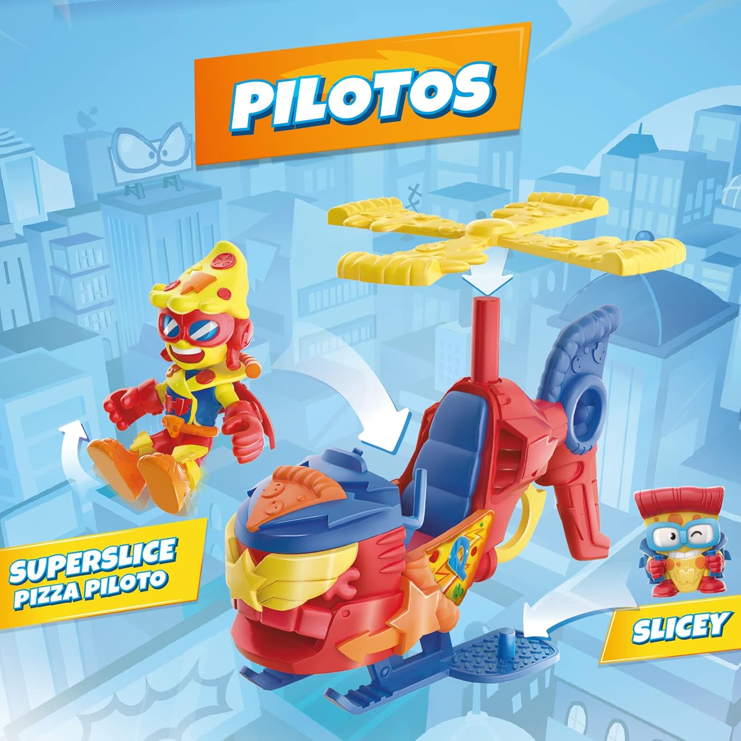 SUPERTHINGS - Pizzacopter. The SuperThings Helicopter with Pizza Disc Launcher. Includes 1 Exclusive Kazoom Kid And 1 Exclusive SuperThing