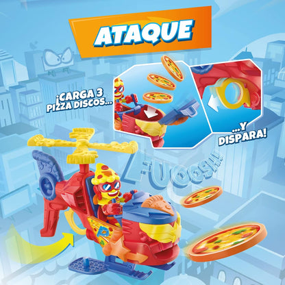 SUPERTHINGS - Pizzacopter. The SuperThings Helicopter with Pizza Disc Launcher. Includes 1 Exclusive Kazoom Kid And 1 Exclusive SuperThing