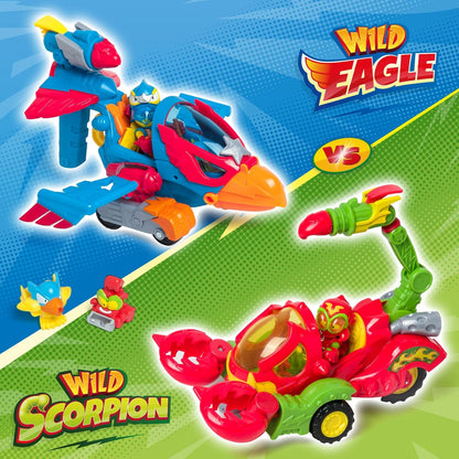 SUPERTHINGS – Wild Eagle, Avión águila de los SuperThings. Incluye 1 Wild Kid y 1 Wild SuperThing héroe exclusivos. Disparador y gatillo para Abrir el Pico del avión águila y capturar a los Villanos