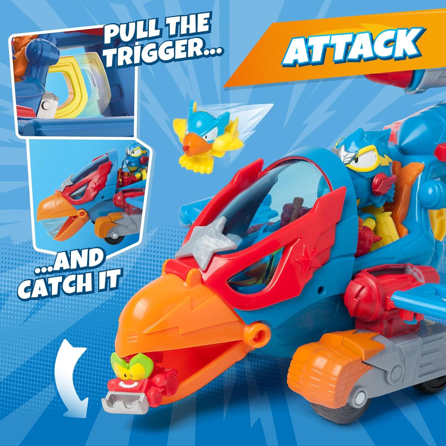 SUPERTHINGS – Wild Eagle, Avión águila de los SuperThings. Incluye 1 Wild Kid y 1 Wild SuperThing héroe exclusivos. Disparador y gatillo para Abrir el Pico del avión águila y capturar a los Villanos