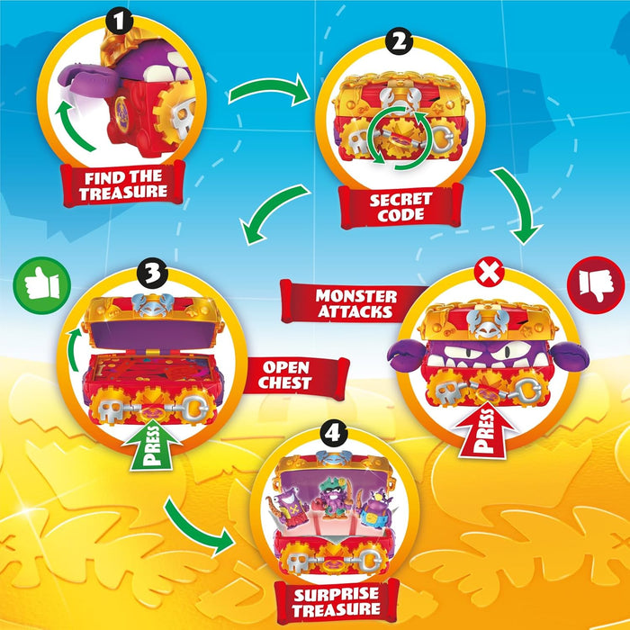 PIRATIX, ADVENTURE WORLD Monster Treasure - Treasure chest with a monster hidden inside, includes 1 chest, 3 Piratix, 1 treasure and 3 accessories