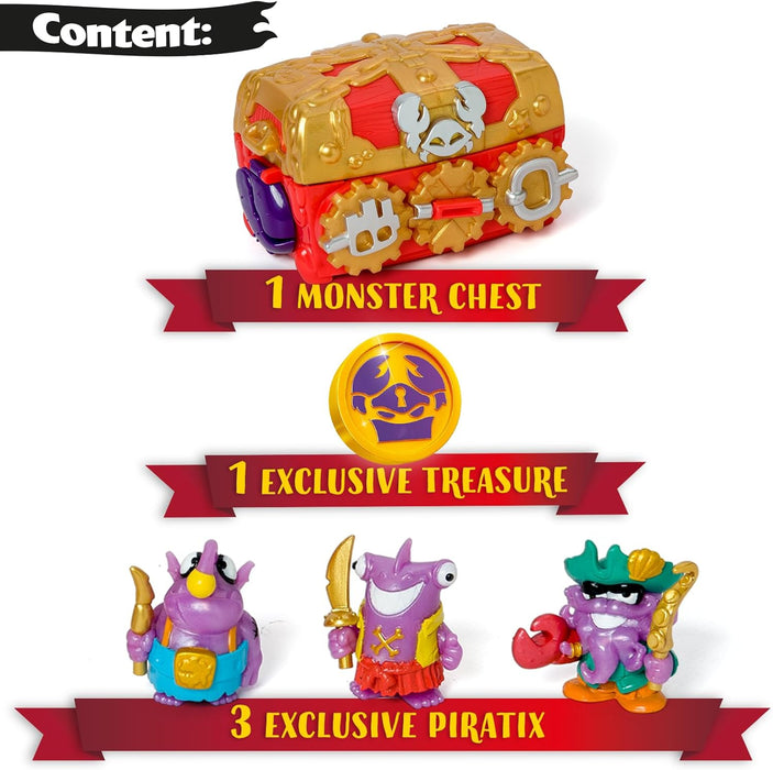PIRATIX, ADVENTURE WORLD Monster Treasure - Treasure chest with a monster hidden inside, includes 1 chest, 3 Piratix, 1 treasure and 3 accessories