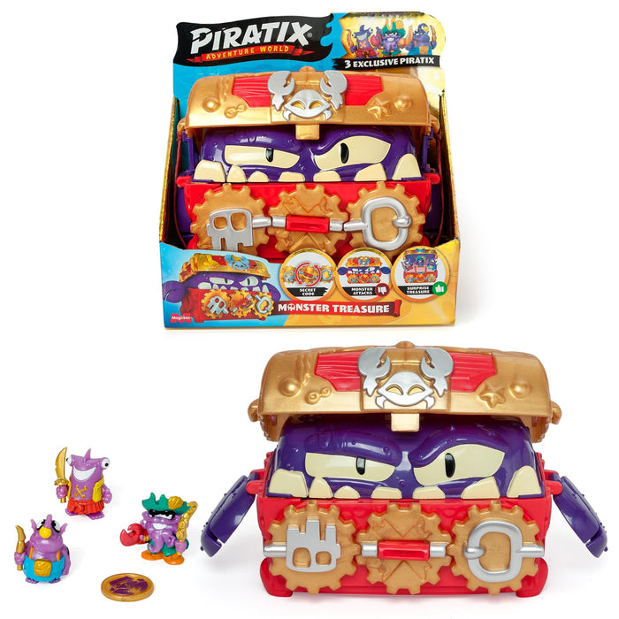 PIRATIX, ADVENTURE WORLD Monster Treasure - Treasure chest with a monster hidden inside, includes 1 chest, 3 Piratix, 1 treasure and 3 accessories
