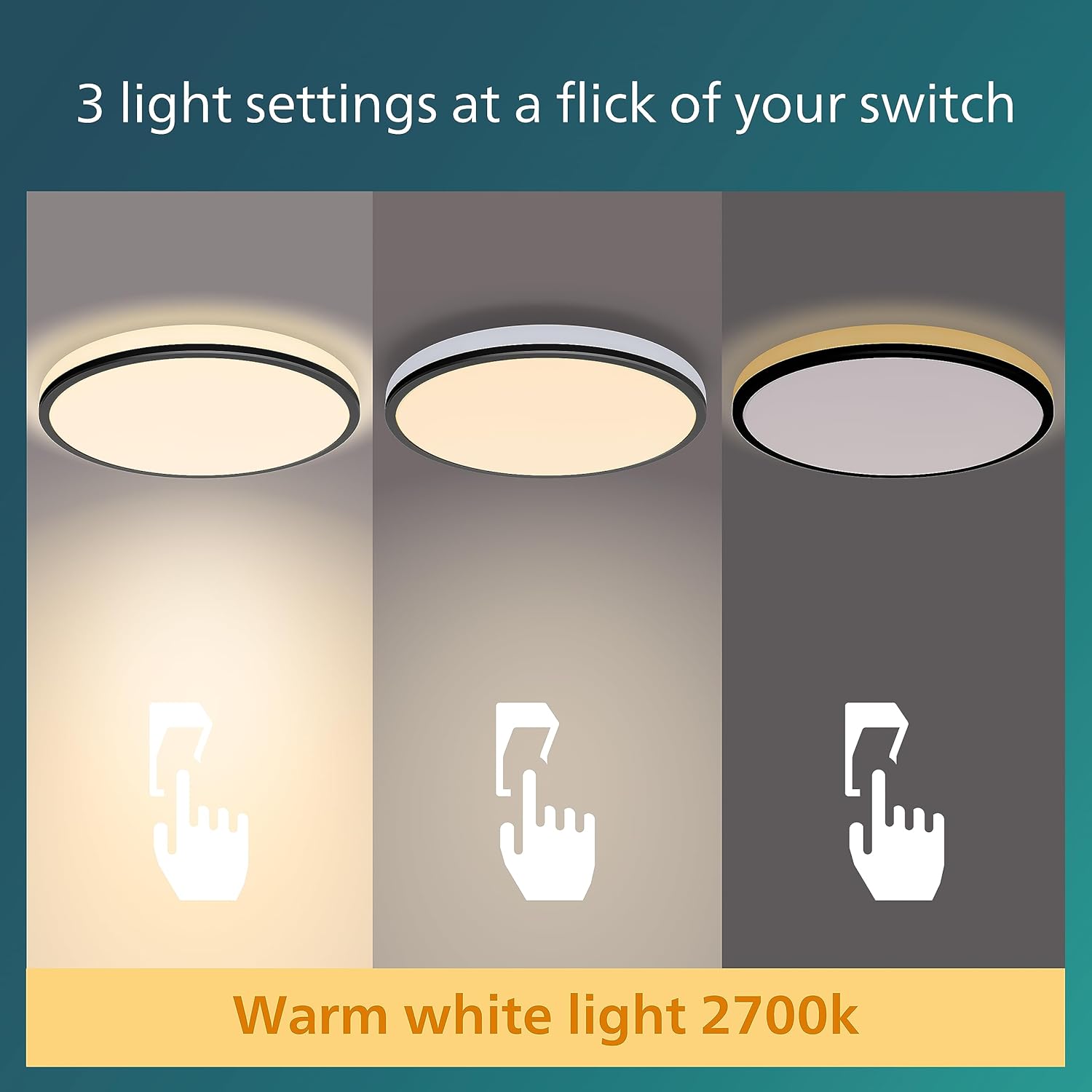 This sleek slim white ceiling light is designed to compliment any ceiling. The clean round lines of the main light are accented wi